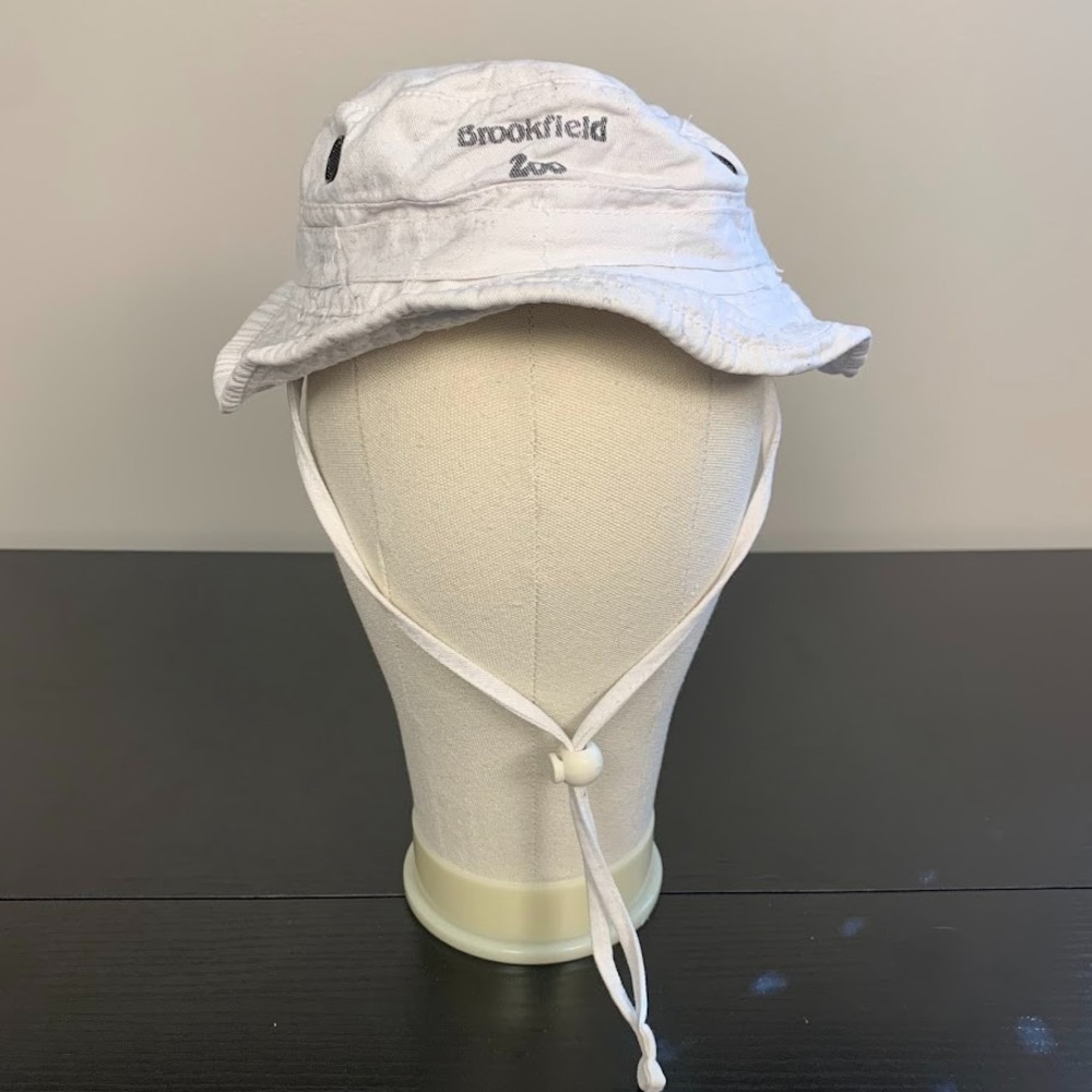 Vintage Brookfield Zoo‎ White Bucket Hat Safari Sun Boonie Cap with Chin Strap
